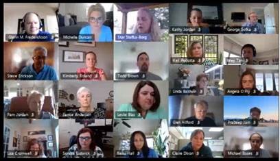 Teams A screenshot of a Microsoft Teams video conference call with over 20 participants, each shown in separate boxes.
