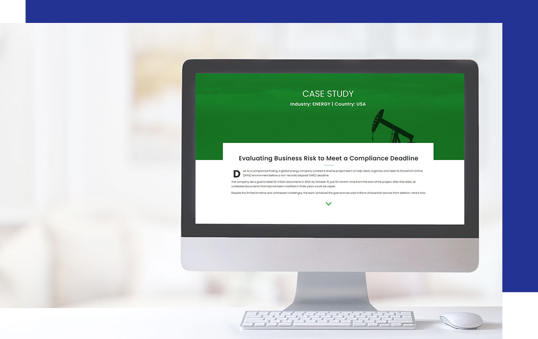Access-Sciences-Regulatory-and-Audit-Compliance-Capabilities-Featured-Case-Study A case study on business risk and compliance appears on a monitor.