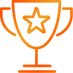 Outline of an orange trophy with a star in the center, representing achievement or an award, on a light background.