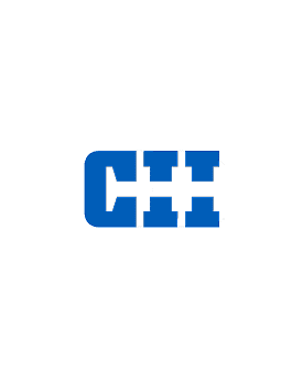 Blue stylized letters CH on a light gray background, with the H in a blocky, bold font.
