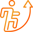 Orange outline of a person running with an upward-curving arrow extending from their path, symbolizing progress, growth, or forward movement.
