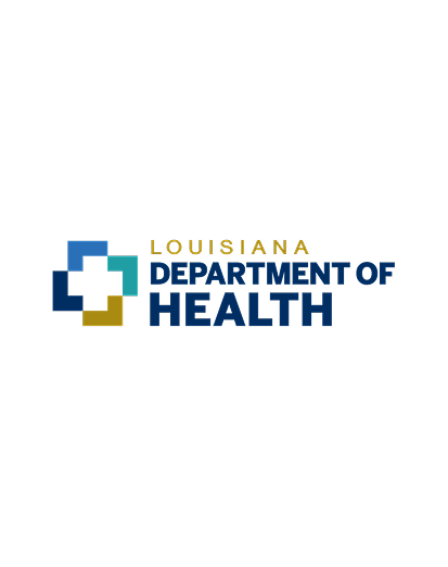 Louisiana Department of Health logo featuring overlapping blue, teal, and gold squares forming a cross, with the text “Louisiana Department of Health” to the right.